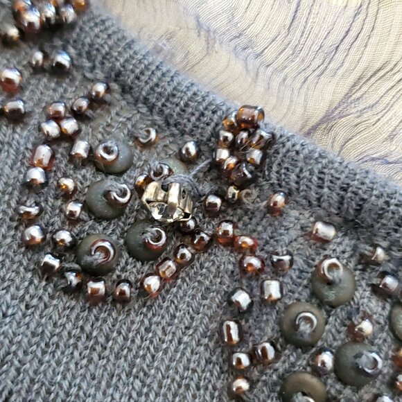 Roberta Scarpa Wool Silk Blend Lace Trim Beaded Knit Cardigan Sweater Size 12 - Picture 16 of 16